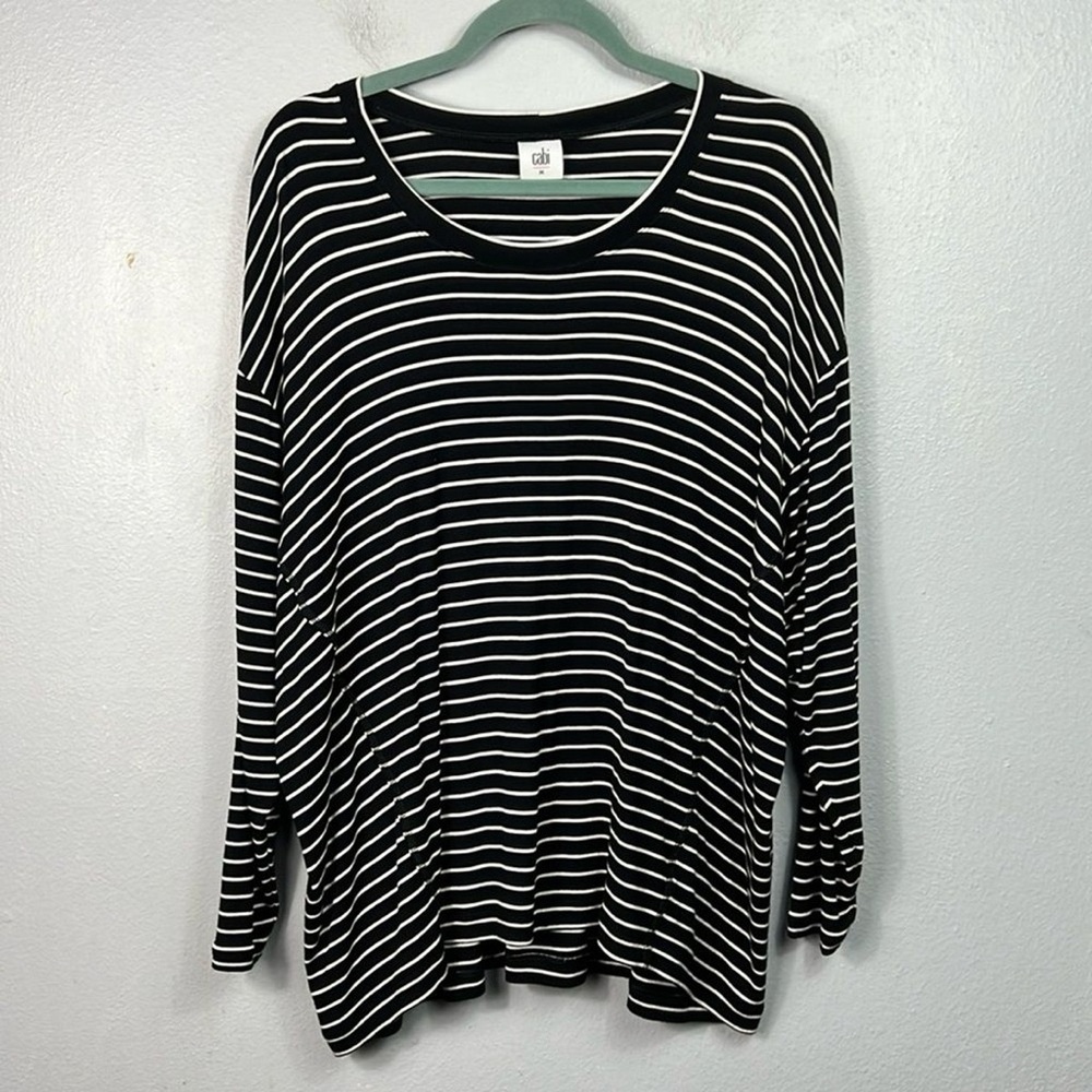 CAbi Black and White Striped Long Sleeve Top